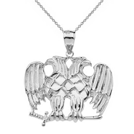 Sideways Crosses 925 Sterling Silver Double Headed Eagle Masonic Pendant Necklace, 22"