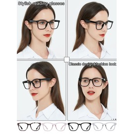 AEZUNI Oversize Square Reading Glasses for Women Oversized Trendy Large Readers 1.0 1.5 2.0 2.5 3.0 3.5 (Black,3.00)