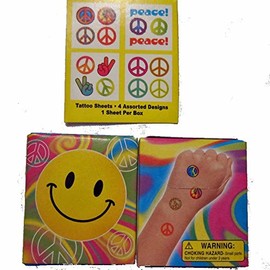 Peace Sign Happy Face Tattoos in a Box, 24 Count Party Favors