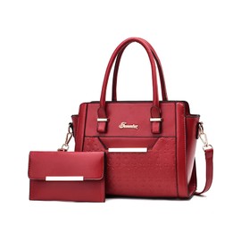 NICOLE & DORIS Large Women's Bag Handbag with Card Slots Fashion Women Bag Women's Leather Handbag Designer Women Shoulder Bag 2-Piece Set, red, Elegant