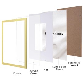 eletecpro 16x20 Picture Frame, Gold Frame Display Picture 11x14 with Mat or 16x20 No Mat, Colorful Frame Made of Engineered Wood and Clear Acrylic, Large Poster Frame for Gallery Wall Decor