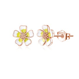 Reffeer Solid 925 Sterling Silver Plumeria Flower Stud Earrings for Women Earrings Girls Tiny Flower Stud Earrings (C-Rose Gold Plated)