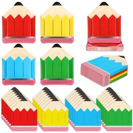 AnyDesign Back to School Pencil Tableware 4 Colors Pencil Shaped Paper Plates and Napkins for First Day of School Graduation Kindergarten Party Supplies, 96Pcs, Serves 48