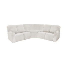 MIFXIN Recliner Sofa Covers 5 Seat Velvet Stretch Corner Sectional Reclining Sofa Slipcover 7-Piece Sectional Couch Covers Furniture Protector Thick Soft Elastic Washable (White)