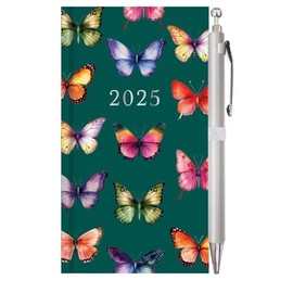 2025 Slim Week To View Diary Glitter Butterflies Designer Fashion Animated Diary (Navy Blue)