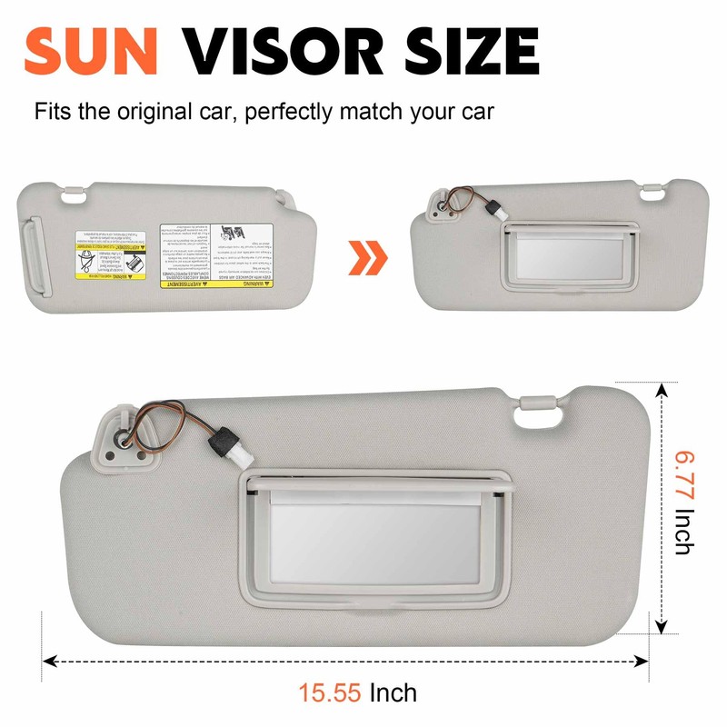Gray Driver Left Side Sun Visor Replacement Compatible with Nissan