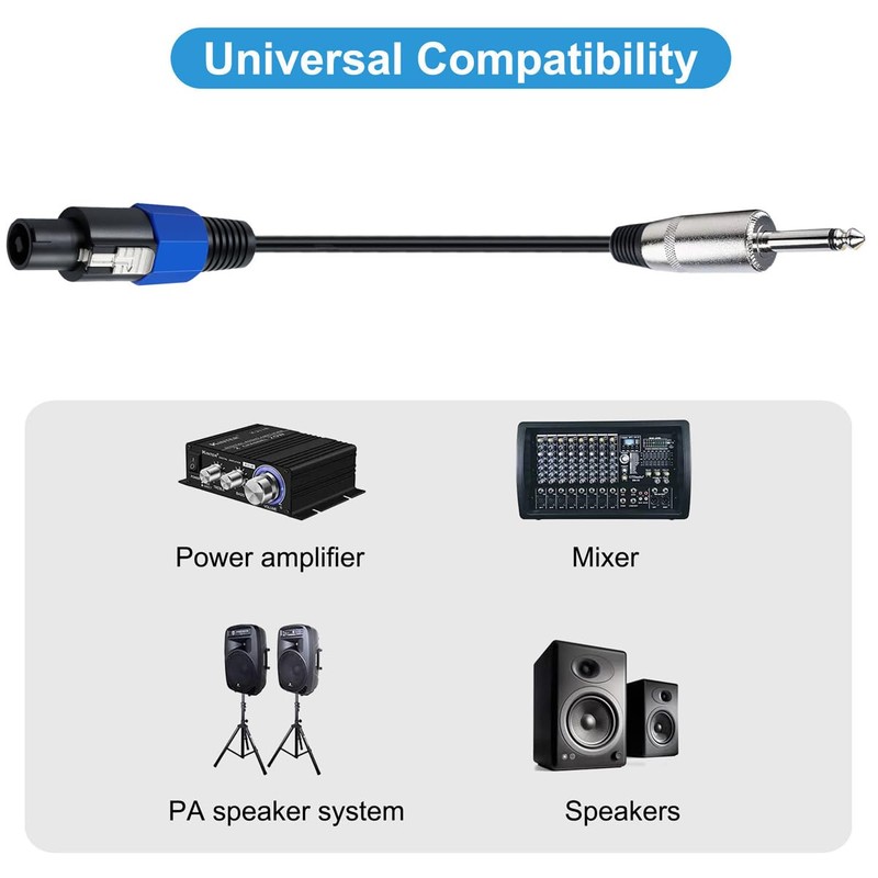 Speakon to 1/4" Speaker Cable, 6.35mm TS Male Plug to