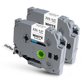 UniPlus 2-Pack Compatible for Brother P Touch TZe-231 TZ-231 Tze231 TZ Tape 12mm 0.47 Inch Laminated Black on White Label Tape for Ptouch PTD210 PTH110 PTD600 PTP700 PTD400AD, 1/2in x 26.2ft