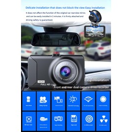 Car Dash Cam, Front and Rear Dual Recording Miniature Dual Dash Cam - 1296P Full HD, 170° Wide Angle, 3.0" IPS Screen, WDR, 32GB SD Card Included