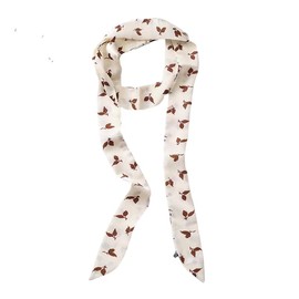 Women's Satin Belt 5 cm x 195 cm Band Imitation Silk Long Scarf Dress Waistband Hat Accessories, Cream / Brown Leaf