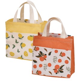 Pack of 2 Fabric Bags with Handles, Small Fabric Bags with Handles, Shopping Bag, Cotton Bag, Tote Bags, Reusable for School, Office, Travel, Holiday, Camping, Yellow+Orange
