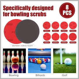 8 Pack Bowling Sanding Pads Bowling Accessories Bowling Ball Sanding Sand Pads Resurfacing Polishing Cleaning Kit, Grit 500, 800, 1000, 1200, 1500, 2000, 2500, 3000 for Different Texture Bowling Balls