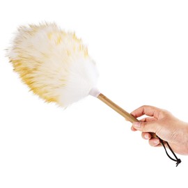Lambswool Duster with Solid Wooden Handle, 15 Inches Long, Flexible and Lightweight, Anti-Static and Eco-Friendly - Ideal Wool Duster for Cleaning Home, Office, and Car