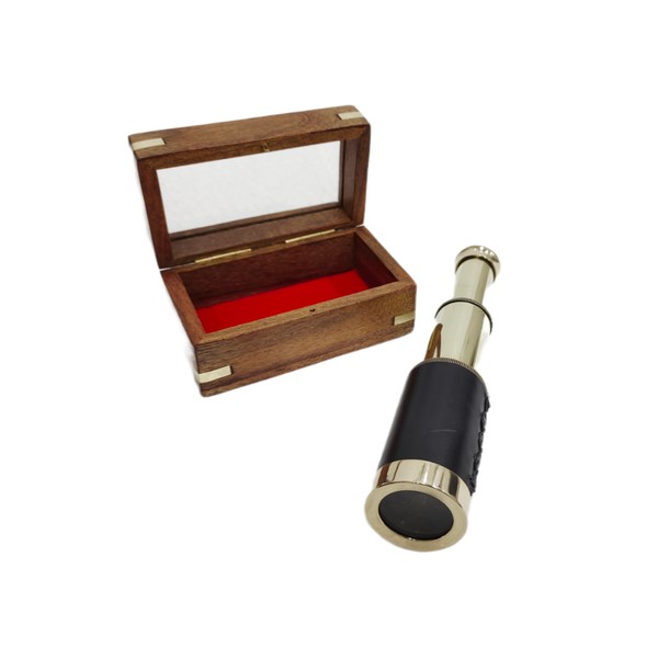 Navirock Marine Brass Telescope 6" in Shiny Finish with Wooden