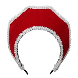 Renaissance Medieval Tudor Queen Headpiece for Women, Anne Boleyn Headband, Elizabethan Royal Coronet Hood, Tiara Hat (Red-2)