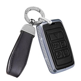 SANRILY Bling Key Fob Cover Fit for Land Rover Defender 2023 Freelander2 Discovery Range Rover Evoque Vogue Jaguar XE XF Leather Key Fob Case with Bling Leather Keychain Black