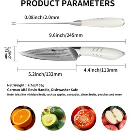 MAD SHARK Paring Knife 5 Inch Ultra Sharp Fruit Knife, Small Kitchen Knife, Damascus Steel, Ergonomic Handle Design, Chopping Knife for Precise Cutting, Peeling, Slicing