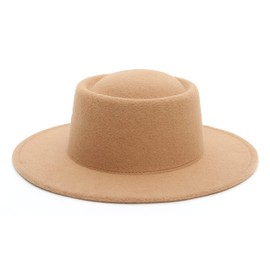 GEMVIE Pork Pie Hat Men Women Wide Brim Felt Hat Church Hats Fedora Hat for Wedding Party, Camel