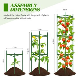 TOCCYARD 3 Pack Tomato Cages for Garden Plant Support, Up to 48Inch Tomato Trellis Assembled Garden Stakes, Plant Trellis with 66Ft Twist Tie, Fit Vertical Climbing Plants, Vegetables, Flowers