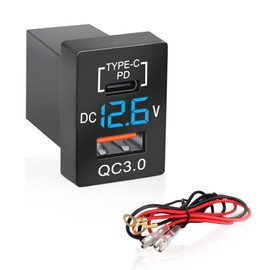 Palumma Power Socket for Toyota Vehicles, QC3.0, Rapid Charging, USB Port + PD Type-C Car Rapid Charging, USB Port, 2 Port Charger for Toyota Vehicles, Extra Power Supply, LED Voltmeter Display, Compatible with 12/24V Cars (Blue)