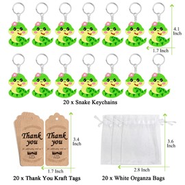 KeeStar 60 Pack Keyring Party Favor Packs with 20 Snake Keyrings, 20 Thank You Tags and 20 Souvenir Bags for Baby Shower, Birthday Party Goodie Bag Stuffers, School Carnival Rewards, Classroom Prize