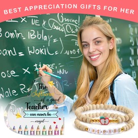Teacher Appreciation Gift Ideas, Teacher Bracelet Thank You Gifts Basket Desk Decorations for Women Office Adjustable Beaded Bracelets Gift Baskets End of Year Thanksgiving Jewelry for Teachers