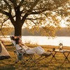 Outdoor Gurumist Folding Camping Chair with Footrest, Tan/Brown