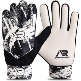 Arsh Sports Soccer Goalie Gloves,Football Goalkeeper Gloves for Kids Boys Youth Children Double Wrist Protection Along 4mm Super Grip Palm (White Black, Size 7 Suitable for Size S-M Adult)