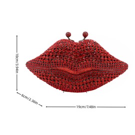 GBWYI Women Sparkling Lip Evening Bag Rhinestone Clutch Luxury Purse Crystal Clutch for Wedding Party Prom Red A