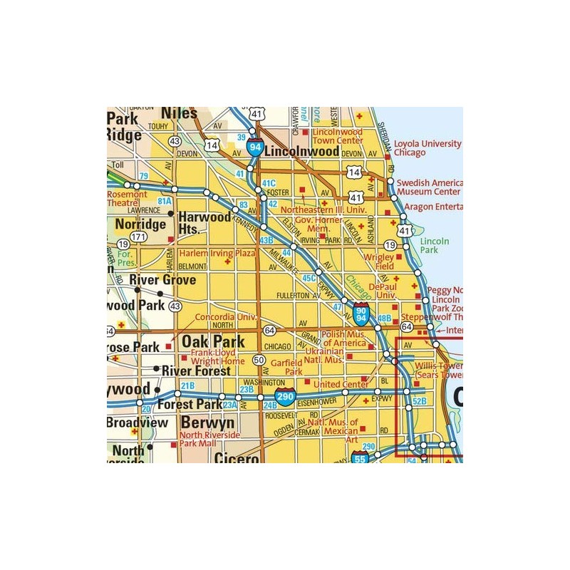 Chicago, Illinois Wall Map, Large - 30" x 29" Laminated