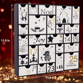 Juegoal Advent Calendar, 11.8'' Black Wooden Advent Calendars with 25 Storage Drawers Countdown to Christmas 2025, Christmas Advent Holiday Decor