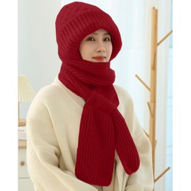 Yutdeng Women's Hat Scarf One-Piece Winter Warm Hooded Scarf Women Knitted Thick One Piece Knitted Hat Winter Scarf 2 in 1 Integrated Ear Protection Windproof Knitted Hat with Scarf Hat Scarf Thermal,
