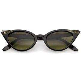 zeroUV Women's Retro Rhinestone Embellished Oval Lens Cat Eye Sunglasses 51mm (Black/Lavender)