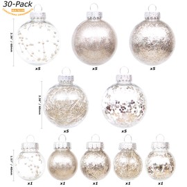 Sea Team 60 mm / 2.36 Inches Clear Christmas Ball Ornaments, Transparent Christmas Ornaments, Shatterproof Plastic Christmas Baubles, Xmas Bulbs, Christmas Tree Decorations (30 Counts, Champagne)