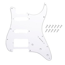 DIAO79NI Pro 11-Hole Round Corner HSS Guitar Strat Pickguard for USA/Mexican Stratocaster 4-screw Humbucking Mounting Open Pickup, White-Black, 3ply.