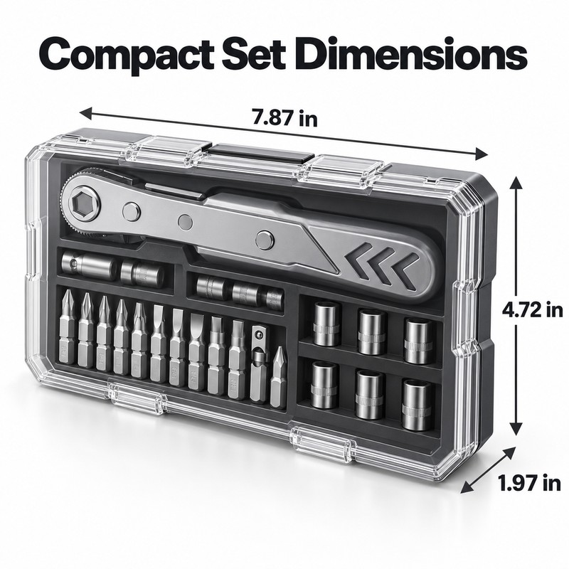 23-in-1 Right Angle Ratcheting Screwdriver Set – 36-Tooth Mini Ratchet