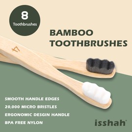 Isshah Extra Soft Bamboo Toothbrush, Micro Nano 20,000 Bristles Toothbrushes for Sensitive Gum, FSC Certified and PETA Approved, Pack of 8