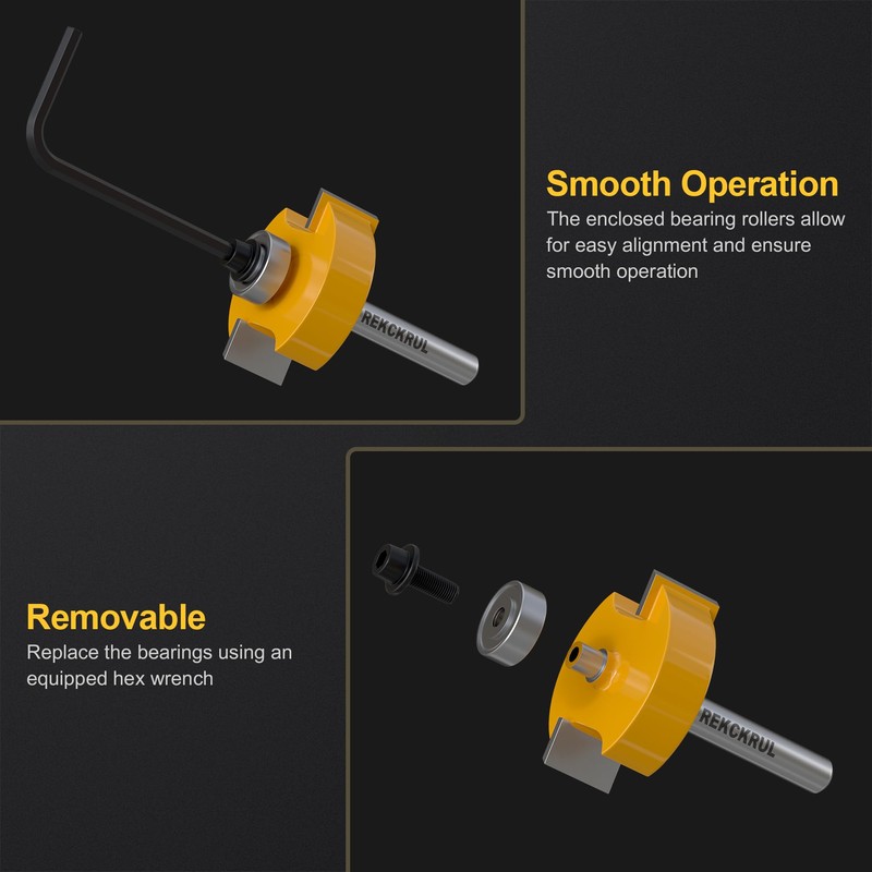 REKCKRUL 1/4 Shank Rabbet Router Bit with 6 Bearings Set