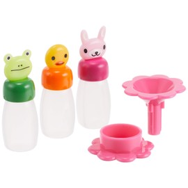 CuteZCute Bento Soy Sauce Case Container Set with Funnel, 3 Bottles (5ml Each), 1 Funnel, 1 Stand, Multicolor, 2" L x 0.5" H, Playful, Whimsical