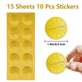 Peacoblue Goldgeprägter Aufkleber Anerkennung 3,5 cm 150 Stück, Selbstklebende Goldene Prägung für Einladung Umschlag Geschenk Karte Zertifikat Dekoration