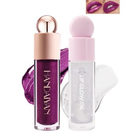 Glitter Liquid Lipstick Long Lasting, Shimmer Diamond Shiny Lip Gloss with Hydrating Lip Glow Oil, Sparkly Glossy High Pigment Waterproof Red Matte Lipstick, Bold Glimmer Lip Tint Women Makeup - 06+01