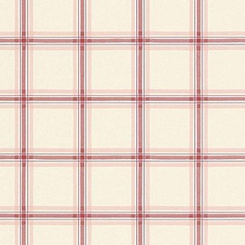 Manhattan comfort NWFK26910 Gulfport Series Vinyl Plaid Design Large Wallpaper Roll, 20.5" W x 32.7' L, Red/Pink/Cream