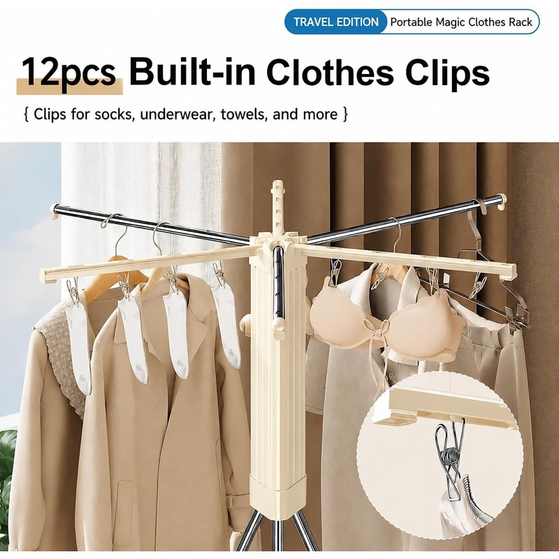 Tripod Clothes Drying Rack, Portable Laundry Rack for Travel/Camping
