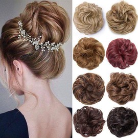 Real Fashion Hair Bun Extensions Messy Curly Hair Scrunchies Hairpieces Donut Updo Chignon Hair Piece for Women Girls Light Brown to Ash Blonde