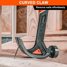 VANQUISH 20 oz Framing Hammer, Curved Claw Hammer with Magnetic Nail Holder, Rip Claw Hammer with Smooth Face & Shock Absorbing Grip, Heavy Duty One-piece Forged Hammer 0525