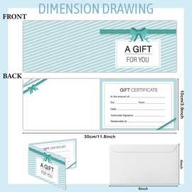 50 Sets Gift Certificates for Business,Blank Gift Cards Certificates with Envelopes,Gift Certificates for Salon Restaurants Spa Marriage Birthday Client Vouchers 11.8 x 3.9 Inch - Teal Bow
