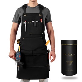 ROTANET Woodworking Apron for Men, Canvas Work Aprons Waterproof Heavy Duty with Tool Pockets Adjustable for Shop Carpenters Woodworkers Mechanic, Mens Gifts for Dad Workshop Wood Metal Working Black