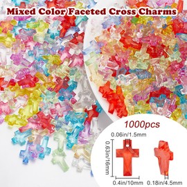 SOFPLATE 1000Pcs Acrylic Cross Charms Cross Charms Bulk Plastic Transparent Clear Colorful Small Mini Crosses Crucifix Charm for Jewelry Making Charms Necklace Bracelets Women DIY Supplies
