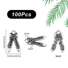 SUNNYCLUE 1 Box 100Pcs Ballet Charms Ballet Shoe Charm Ballerina Dance Bowknot Slippers Shoes Pendants Bulk for Bracelets Keychain Necklace DIY Craft Jewelry Making Supplies Accessory Adult