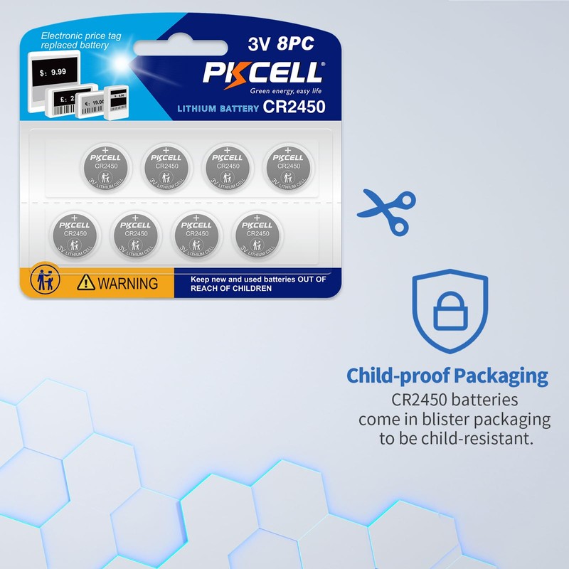 PKCELL 8 Pack CR2450 Battery CR2450 3V Lithium Battery, High